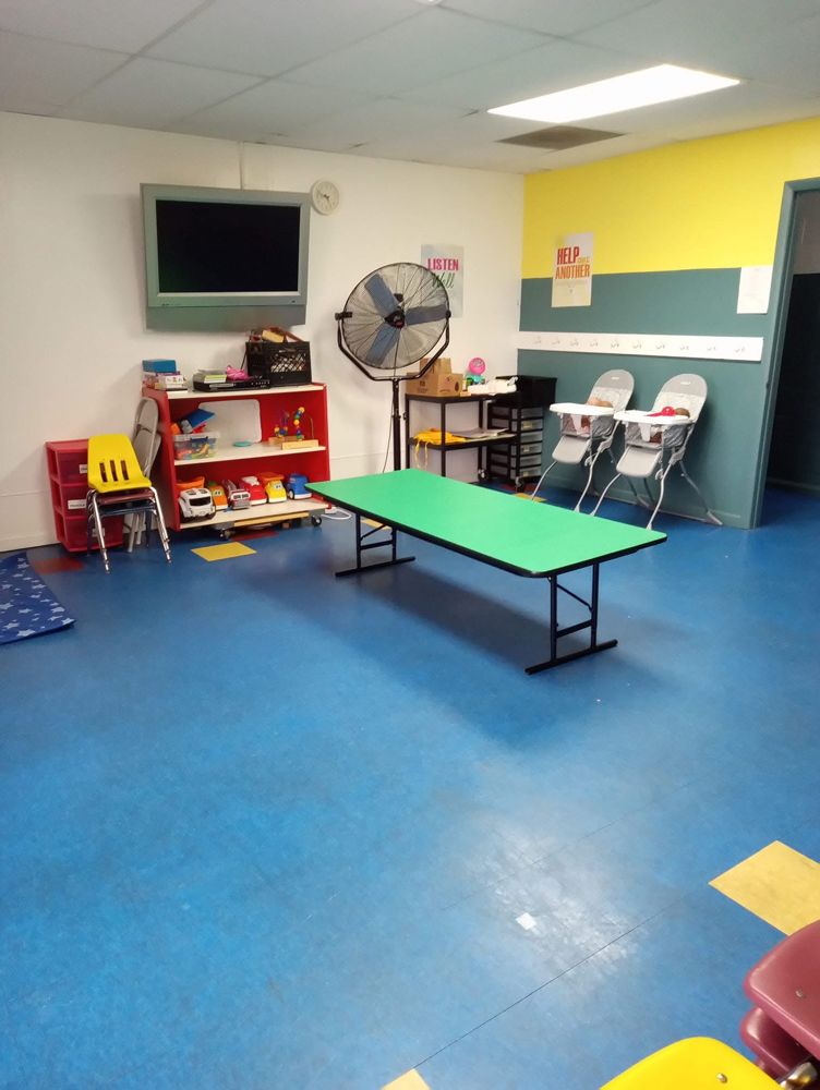 Clean classroom floor and seating area